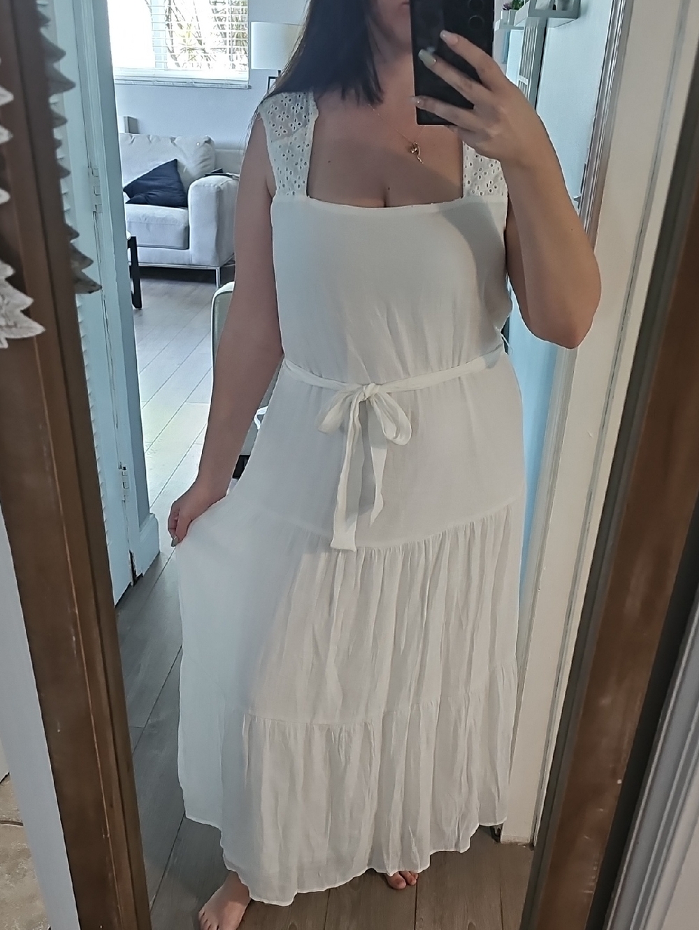 Parallel Skies White Sleeveless Tiered Maxi Dress with Tie Waist